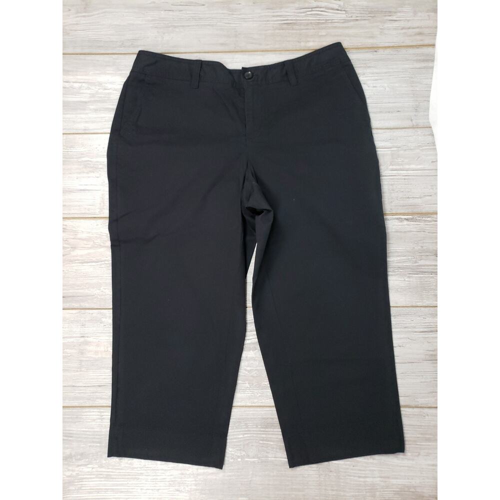 Sejour Plus Womens Black Khaki Style Capri Pants Size 16W Cotton Stretch Casual‎